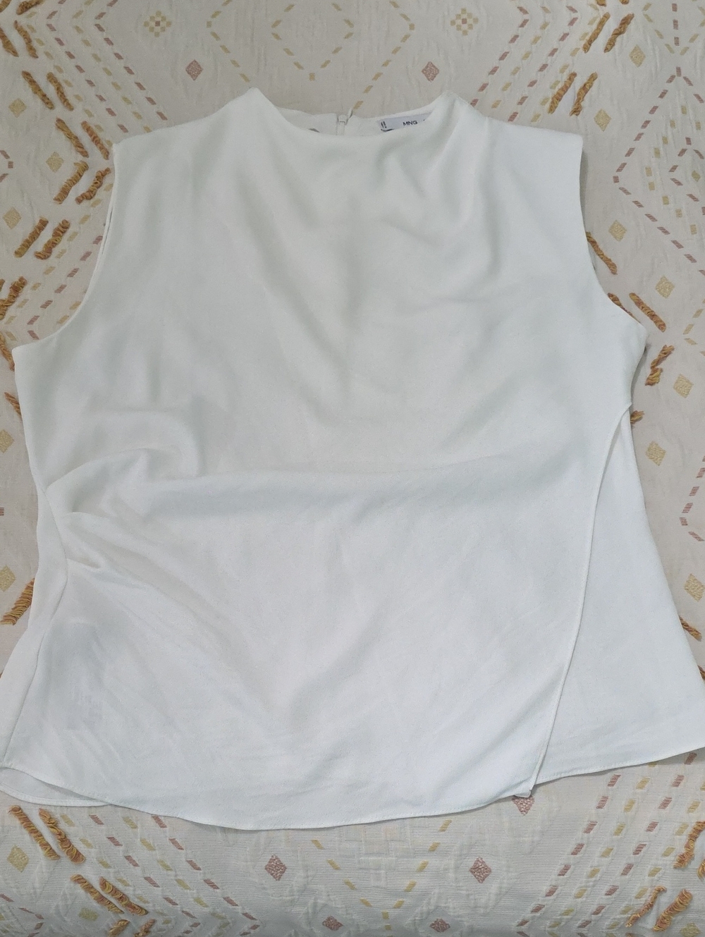 Mango White Sleeveless Draped Top